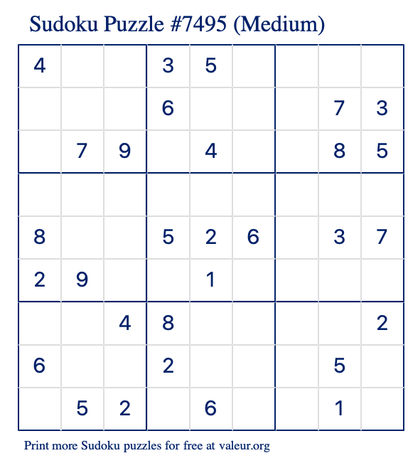 Free Printable Medium Sudoku Puzzle number 7495