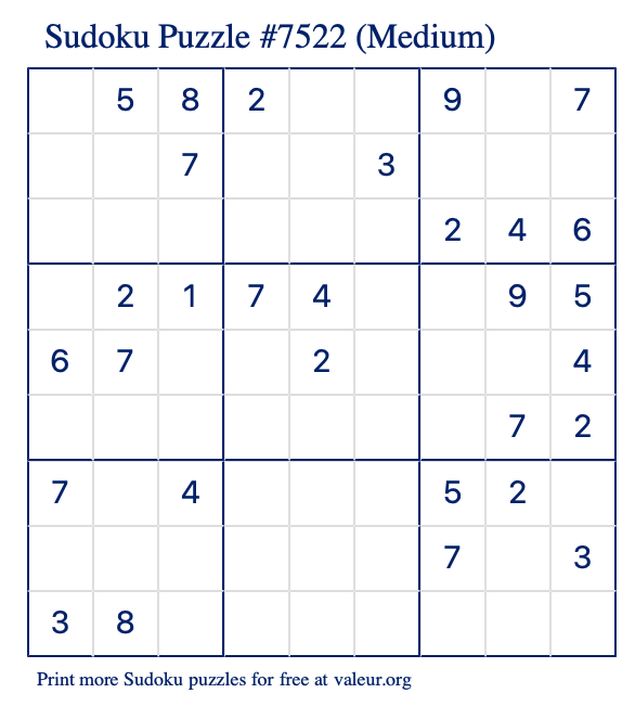 Free Printable Medium Sudoku Puzzle number 7522
