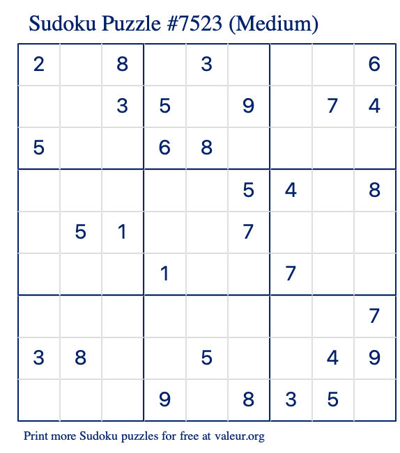Free Printable Medium Sudoku Puzzle number 7523