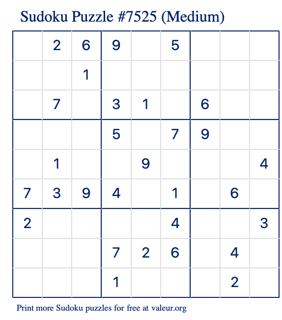 Free Printable Medium Sudoku Puzzle number 7525