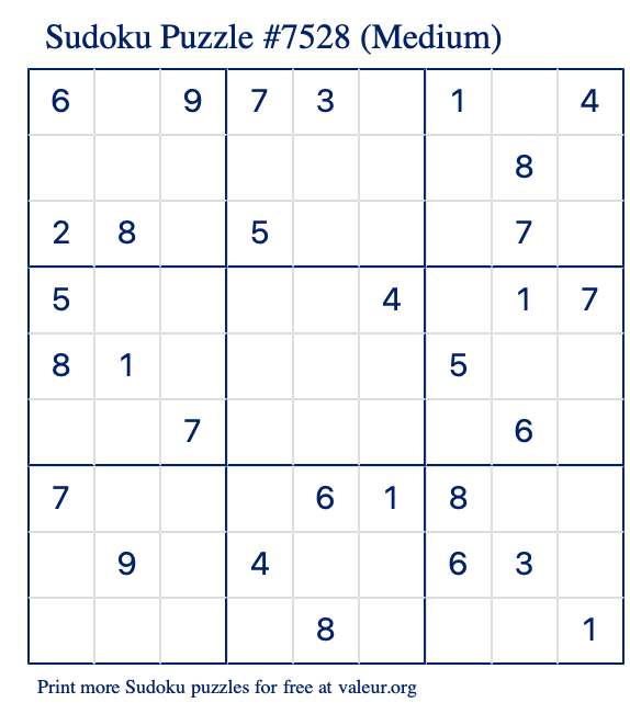 Free Printable Medium Sudoku Puzzle number 7528