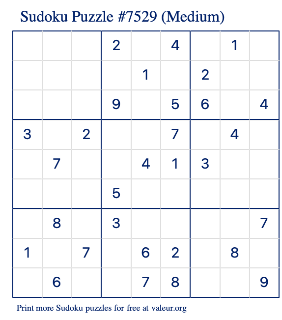 Free Printable Medium Sudoku Puzzle number 7529