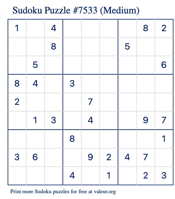 Free Printable Medium Sudoku Puzzle number 7533