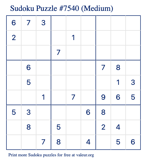 Free Printable Medium Sudoku Puzzle number 7540