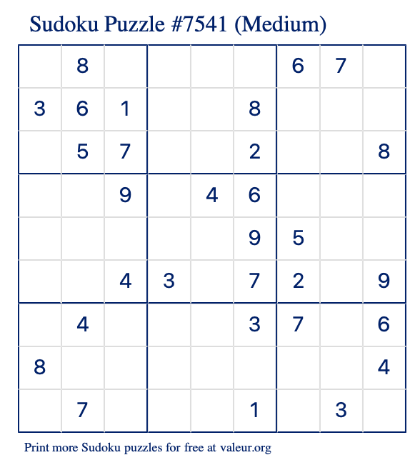 Free Printable Medium Sudoku Puzzle number 7541