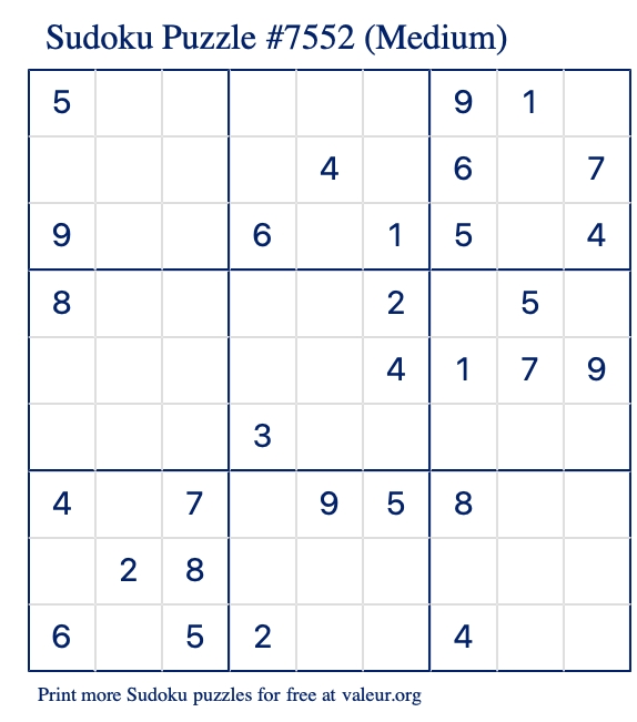 Free Printable Medium Sudoku Puzzle number 7552