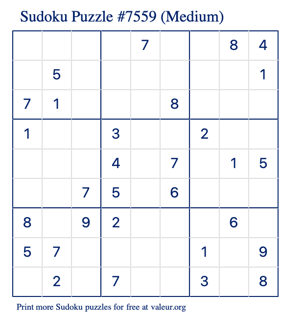 Free Printable Medium Sudoku Puzzle number 7559