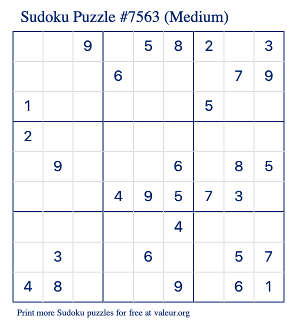 Free Printable Medium Sudoku Puzzle number 7563