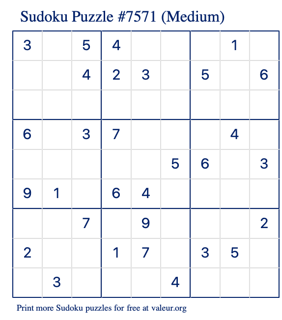 Free Printable Medium Sudoku Puzzle number 7571