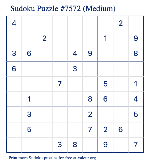 Free Printable Medium Sudoku Puzzle number 7572