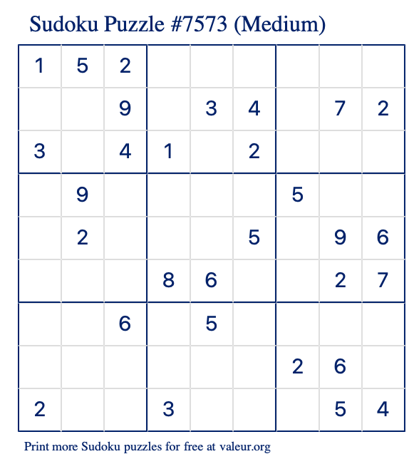 Free Printable Medium Sudoku Puzzle number 7573