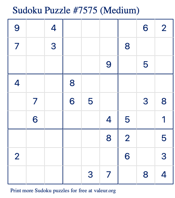 Free Printable Medium Sudoku Puzzle number 7575
