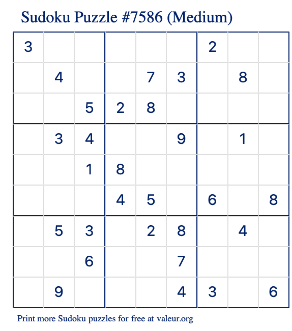 Free Printable Medium Sudoku Puzzle number 7586