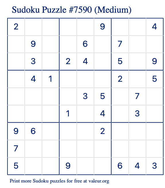 free printable medium sudoku with the answer 7590