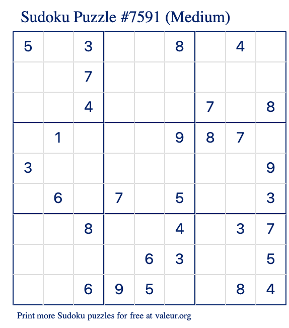 Free Printable Medium Sudoku Puzzle number 7591