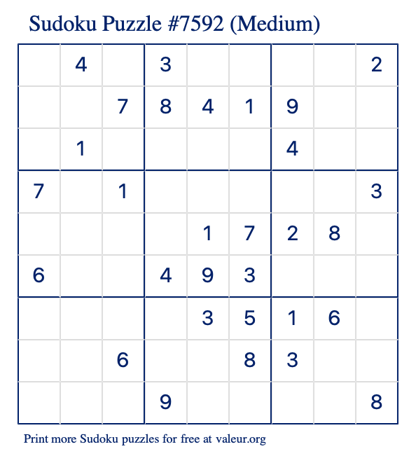 Free Printable Medium Sudoku Puzzle number 7592