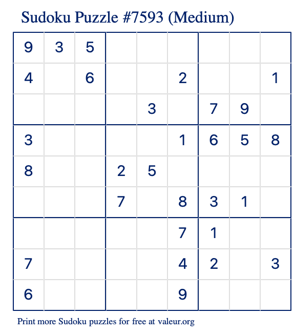 Free Printable Medium Sudoku Puzzle number 7593
