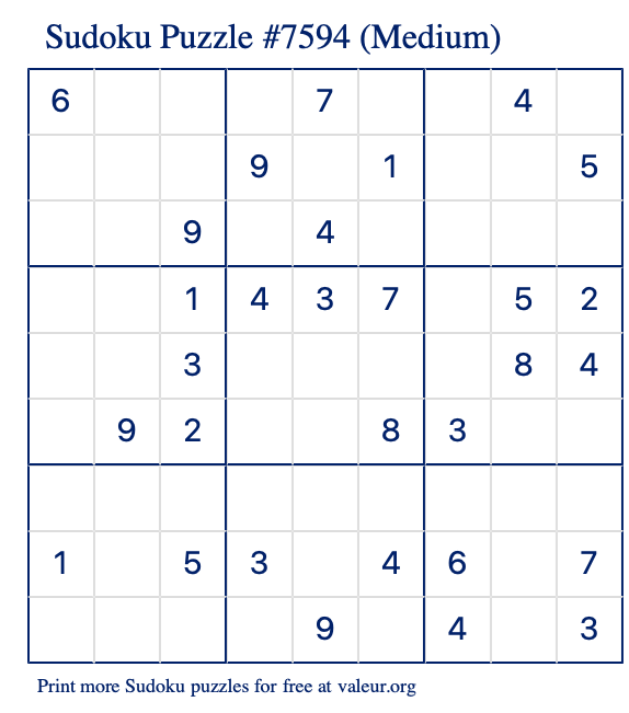 Free Printable Medium Sudoku Puzzle number 7594