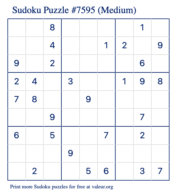Free Printable Medium Sudoku Puzzle number 7595