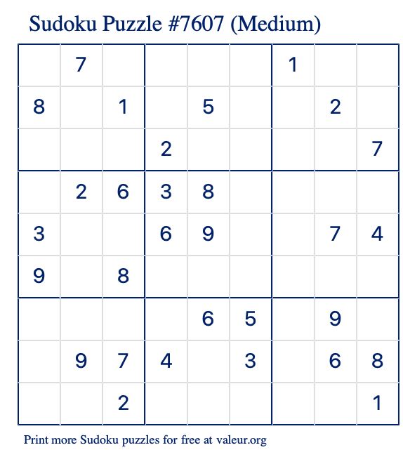 Free Printable Medium Sudoku Puzzle number 7607