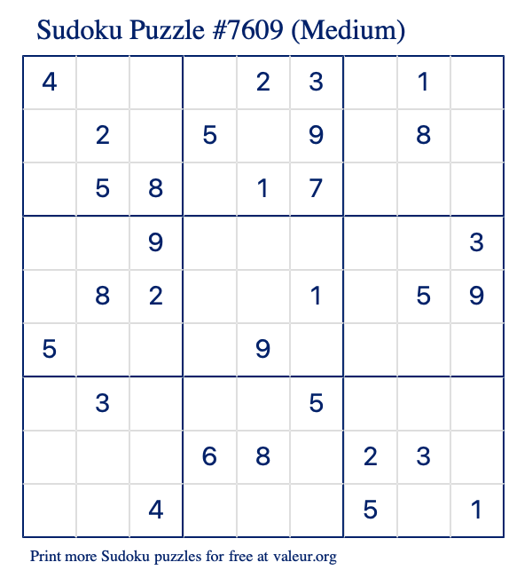 Free Printable Medium Sudoku Puzzle number 7609