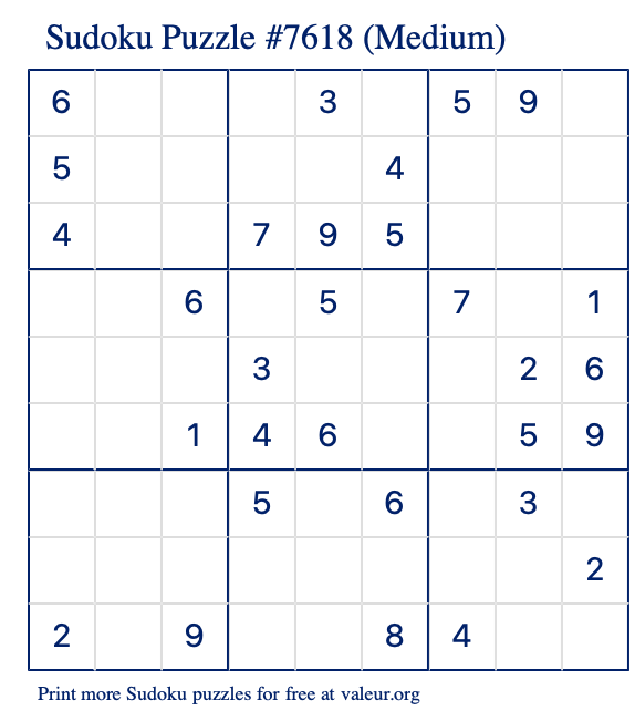 Free Printable Medium Sudoku Puzzle number 7618