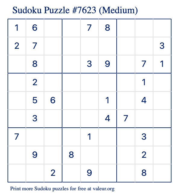Free Printable Medium Sudoku Puzzle number 7623