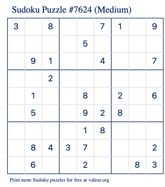 Free Printable Medium Sudoku Puzzle number 7624