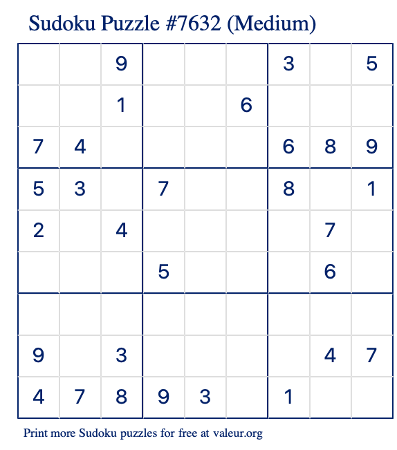 Free Printable Medium Sudoku Puzzle number 7632