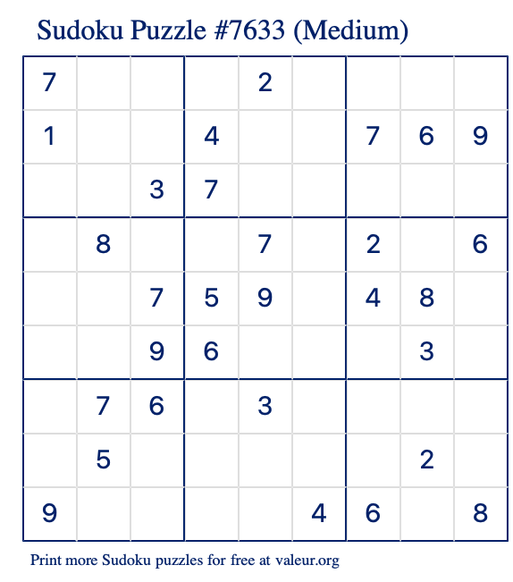 Free Printable Medium Sudoku Puzzle number 7633