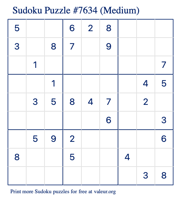 Free Printable Medium Sudoku Puzzle number 7634