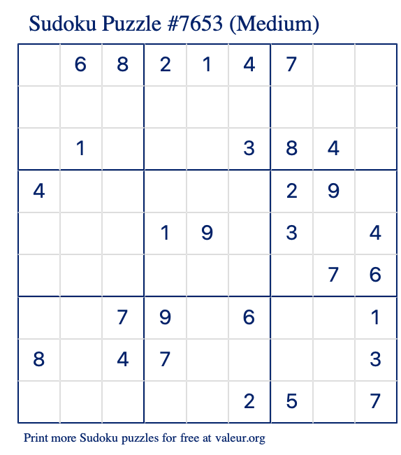 Free Printable Medium Sudoku Puzzle number 7653