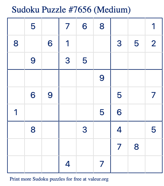 Free Printable Medium Sudoku Puzzle number 7656