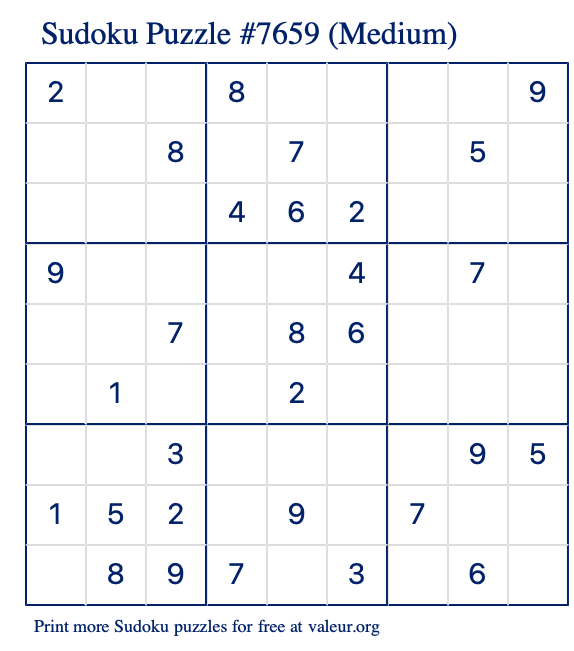 Free Printable Medium Sudoku Puzzle number 7659