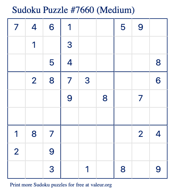 Free Printable Medium Sudoku Puzzle number 7660