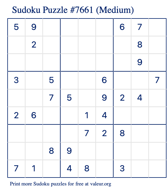 Free Printable Medium Sudoku Puzzle number 7661