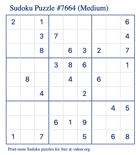Free Printable Medium Sudoku Puzzle number 7664