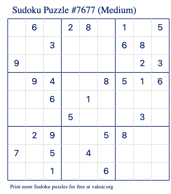 Free Printable Medium Sudoku Puzzle number 7677
