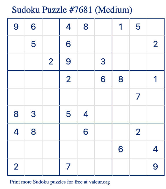 Free Printable Medium Sudoku Puzzle number 7681