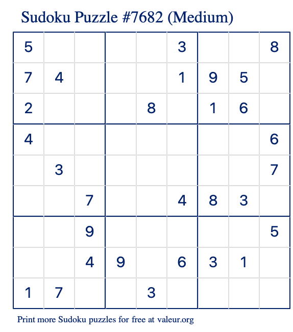 Free Printable Medium Sudoku Puzzle number 7682
