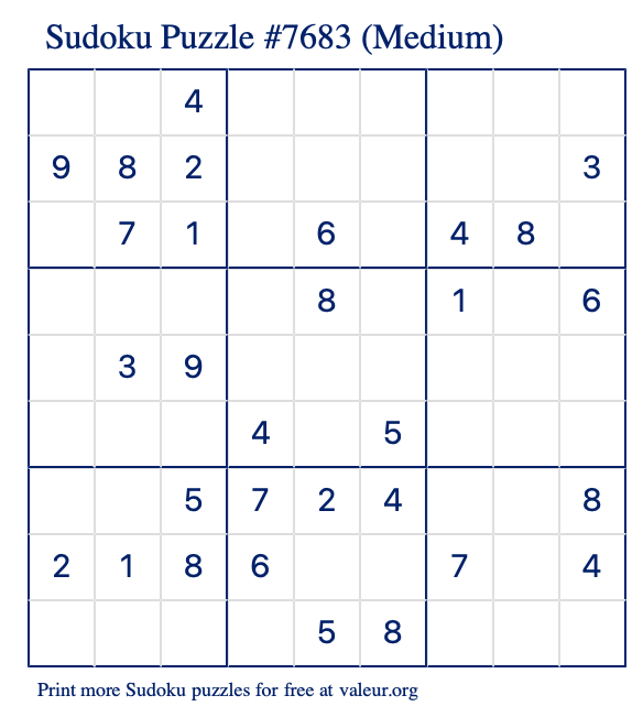 Free Printable Medium Sudoku Puzzle number 7683