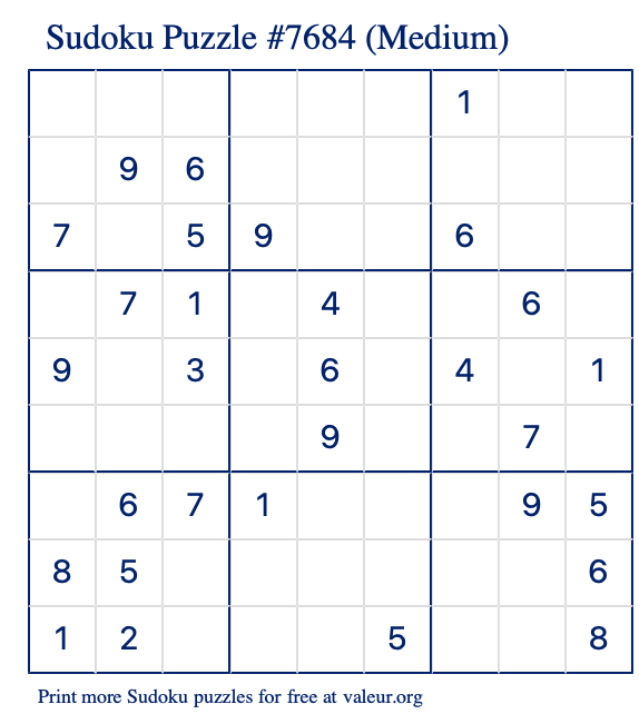 Free Printable Medium Sudoku Puzzle number 7684
