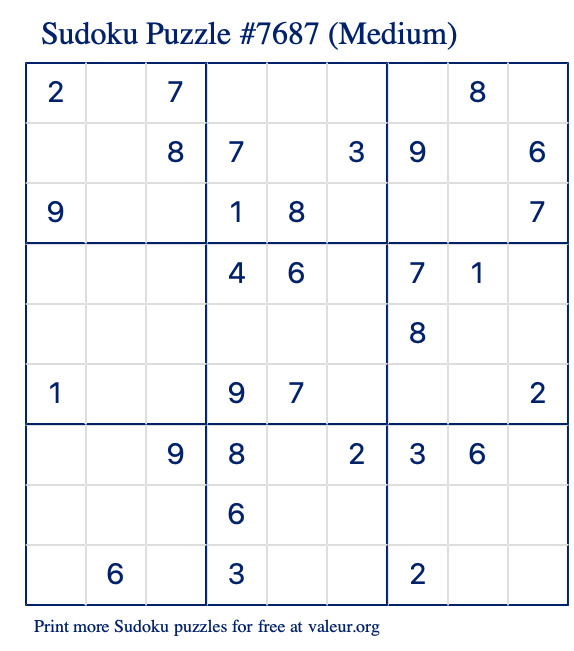Free Printable Medium Sudoku Puzzle number 7687