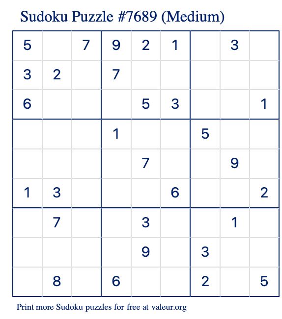 Free Printable Medium Sudoku Puzzle number 7689