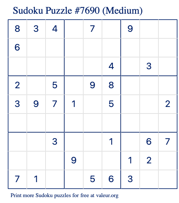 Free Printable Medium Sudoku Puzzle number 7690