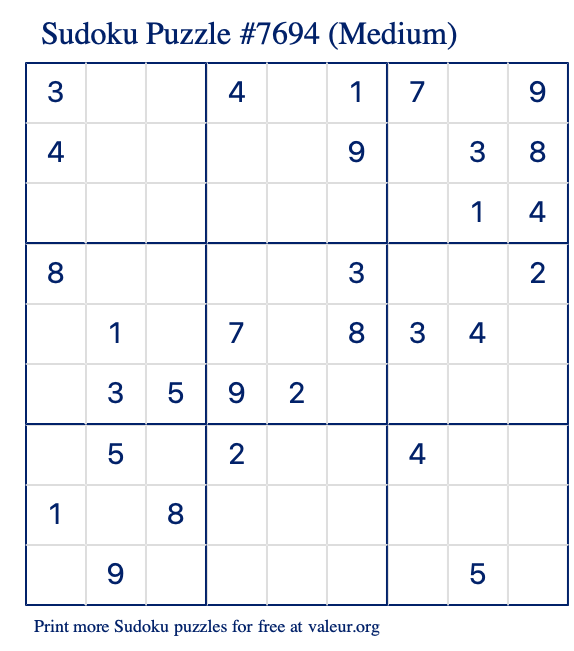 Free Printable Medium Sudoku Puzzle number 7694