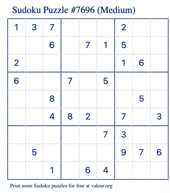 Free Printable Medium Sudoku Puzzle number 7696
