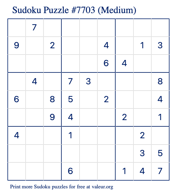 Free Printable Medium Sudoku Puzzle number 7703