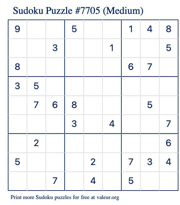 Free Printable Medium Sudoku Puzzle number 7705