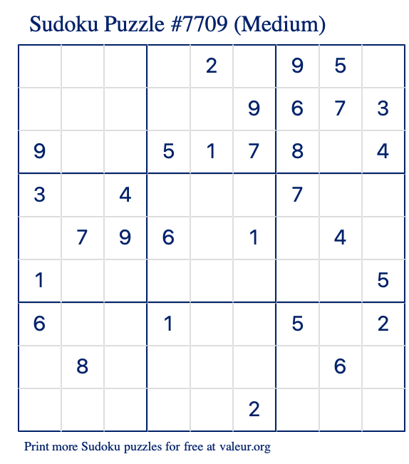 Free Printable Medium Sudoku Puzzle number 7709